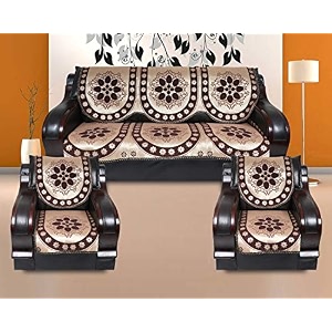 6 pc cotton ambi printed set of 5 seater 311 sofa cover coffee dark brown