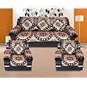 Cotton Ambi Printed 5 Seater 3+1+1 Sofa Cover Set - 17 Pcs with Cushion Cover- 16x16 Inch- Set of 5 (Brown, Coffee, Dark Brown)