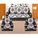 Cotton Ambi Printed Sofa Cover Set of 5 Seater (Black Silver) - 6 Pc
