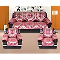 Cotton Ambi Printed Sofa Cover Set of 5 Seater with 6 Arm (Pink, Gold) - 12 Pc