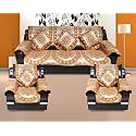 Cotton Ambi Printed Sofa Cover with Cushion Cover Set of 5 Seater (3+1+1, 16x16, 17 Pieces, Yellow, Mustard)