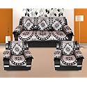 Cotton Paisley Ambi Printed Sofa Cover - Set of 5 Seater (3+1+1) with Cushion Cover, 16x16 - Set of 5, Black and Silver - 17 Pc
