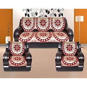 cotton velvet ambi printed paisley sofa cover set of 5 seater 311 maroon red 6 pieces