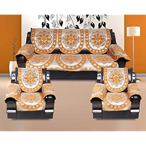 cotton velvet ambi printed paisley sofa cover set of 5 seater 311 with 6 arm yellow mustard 12 pieces