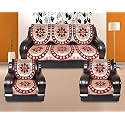 Cotton Velvet Ambi Printed Paisley Sofa Cover Set of 5 Seater (3+1+1, Maroon, Red, 6 Pieces)