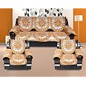 Cotton Velvet Ambi Printed Paisley Sofa Cover Set of 5 Seater (3+1+1) with 6 Arm (Yellow, Mustard, 12 Pieces)
