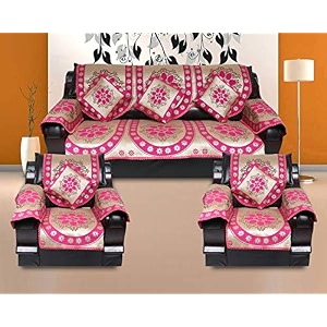 velvet cotton ambi printed paisley sofa with cushion cover set of 5 seater 311 16x16 pink gold 17 pieces