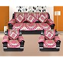 Velvet Cotton Ambi Printed Paisley Sofa with Cushion Cover Set of 5 Seater (3+1+1, 16x16, Pink, Gold, 17 Pieces)