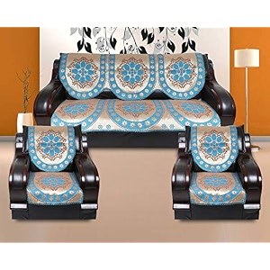 velvet cotton paisley ambi printed set of 5 seater 311 sofa cover blue firozi sky blue -6 pieces