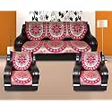 Velvet Cotton Paisley Ambi Printed Set of 5 Seater 3+1+1 Sofa Cover (Pink, Gold) - 6 Pieces