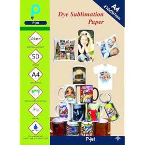 p-jet sublimation paper heat transfer paper sheets a4 50 sheets 210x297mm 110 gsm  for t-shirt fabric mug printing  for epson hp canon inkjet printer  only use sublimation ink  50 sheets 
