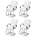 Comfortable Seating Solution for Offices, Waiting Rooms, and Homes Without Wheel Chair Indoor &amp; Outdoor Chair (4, White, Double Pipe Chrome Steel Frame)