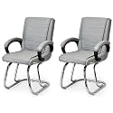 Comfortable Seating Solution for Offices, Waiting Rooms, and Homes Without Wheel Chair Indoor &amp; Outdoor Chair (2, Grey, Double Pipe Chrome Steel Frame)