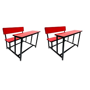 home tution school college duel desk bench for all students girls boys heavy duty frame with ply board 2 red small students with back