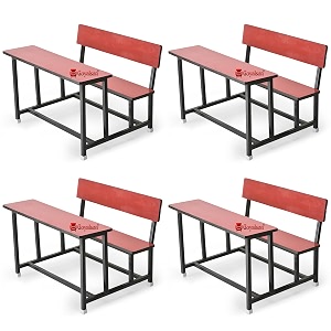 metal school duel desk tution college bench desk for all students boys girls heavy duty frame with ply wood board glossy finish 4 red small students with back