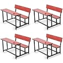 Metal School Duel Desk Tution College Bench Desk For All Students Boys Girls Heavy Duty Frame With Ply Wood Board, Glossy Finish (4, Red, Small Students With Back)