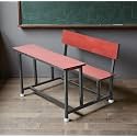 Metal School Duel Desk Tution College Bench Desk for All Students Boys Girls Heavy Duty Frame with ply Board (1, Red, Small Students with Back), Laminated