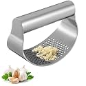 Steel Garlic Press Rocker,Stainless Steel Garlic Mincer Chopper Ginger Crusher and Peeler Squeezer Press Kitchen Gadget with Handle
