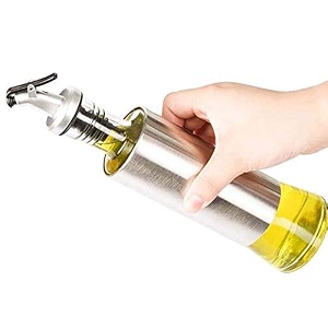 p-plus international glass oil and vinegar cruet 16 oz olive oil dispenser with stainless steel spout 500 ml pack 2