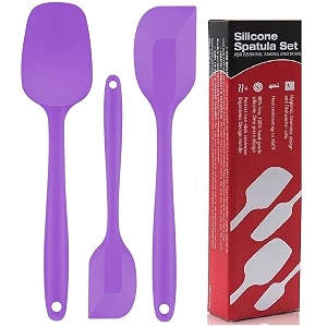 p-plus international silicone spatula set 3-piece heat-resistant baking spoon amp spatulas silicone turner spatula non-stick spatulas cooking baking and mixing with stainless steel core purple