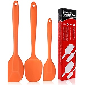 p-plus international silicone spatula set 3-piece heat-resistant baking set spoon silicone turner spatula non-stick spatulas cooking set baking and mixing with stainless steel coreorange