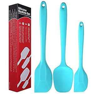 p-plus international silicone spatula set 3-piece heat-resistant baking set spoon silicone turner spatula non-stick spatulas cooking set baking and mixing with stainless steel core blue