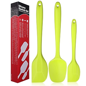 p-plus international silicone spatula set 3-piece heat-resistant baking set spoon silicone turner spatula non-stick spatulas cooking set baking and mixing with stainless steel core green