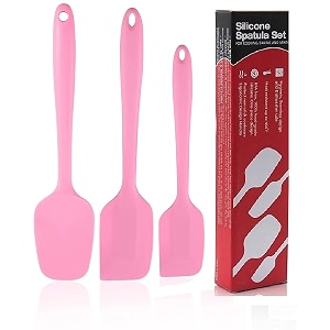 p-plus international silicone spatula set 3-piece heat-resistant baking set spoon silicone turner spatula non-stick spatulas cooking set baking and mixing with stainless steel corepink