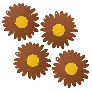 p-plus international silicone trivet mat hot pads non-slip amp heat resistant modern sunflower trivet kitchen hot pads placemats kitchen insulation coaster set of 4 brown