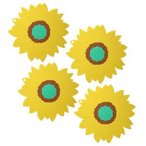 p-plus international silicone trivet mat hot pads non-slip amp heat resistant modern sunflower trivet kitchen hot pads placemats kitchen insulation coaster set of 4 yellow
