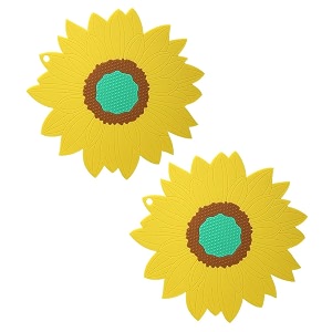 p-plus international silicone trivet mat hot pads non-slip amp heat resistant modern sunflower trivet kitchen hot pads placemats kitchen insulation coaster set of 2 yellow
