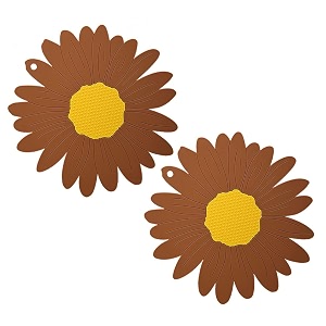 p-plus international silicone trivet mat hot pads non-slip amp heat resistant modern sunflower trivet kitchen hot pads placemats kitchen insulation coaster set of 2 brown