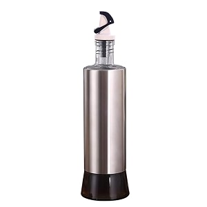 p-plus international stainless steel olive oil dispenser bottle glass cooking oil amp vinegar cruet for kitchen and bbq 320ml steel pack 1 new cap