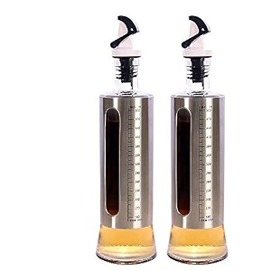 p-plus international glass oil and vinegar cruet 16 oz olive oil dispenser with stainless steel spout 500 ml pack 2
