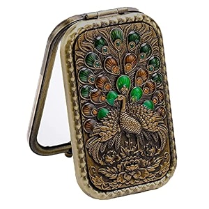p-plus international vintage makeup mirror metal folding mirror peacock vanity mirror double sided compact travel mirror vintage compact cosmetic mirror metalrandom pattern set of 1