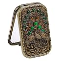 P-PLUS INTERNATIONAL Vintage Makeup Mirror, Metal Folding Mirror, Peacock Vanity Mirror, Double Sided Compact Travel Mirror Vintage Compact Cosmetic Mirror Metal(Random Pattern, Set of 1)