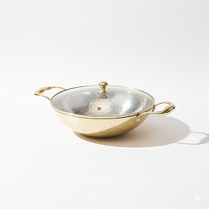 p-tal brass kadhai 15l with insulated heat-resistant handle and glass lid  100 pure brass tin coated kadai for cooking  non-stick and chemical-free glass lid 15 litre