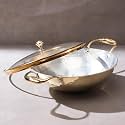 P-TAL Brass Kadhai 1.5L with Insulated Heat-Resistant Handle and Glass Lid | 100% Pure Brass Tin Coated Kadai for Cooking | Non-Stick and Chemical-Free (Glass Lid 1.5 Litre)