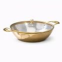 P-TAL Brass Kadhai Flat Base 3L with Insulated Heat-Resistant Handle and Glass Lid | 100% Pure Brass Tin Coated Kadai for Cooking | Non-Stick and Chemical-Free