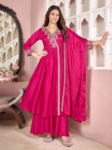 p three pluse embroidered kurta palazzo  dupatta set