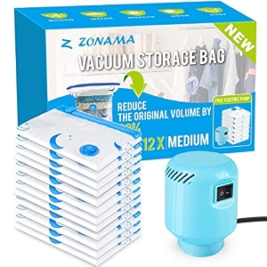 pape vacuum storage bags with electric air pump12 pack medium size 2834x 1834 vacuum sealed space save bag for clothesblanketduvetspillowscomfortersquilttravelmovingmulticolor