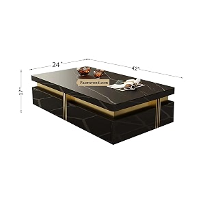 premium marble-top wooden center table with drawer for living room  luxury modern coffee table  contemporary design craftsmanship - 42x24x17 inch black 3 years warrenty