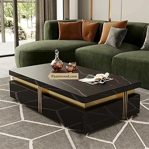 premium marble-top wooden center table for living room  luxury modern coffee table  contemporary design craftsmanship - 42x24x17 inch black