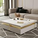 Premium Marble-Top Wooden Center Table with Drawer for Living Room | Luxury Modern Coffee Table | Contemporary Design Craftsmanship - 36X36X17 Inch (White)