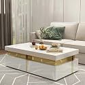 Premium Marble-Top Wooden Center Table for Living Room | Luxury Modern Coffee Table | Contemporary Design Craftsmanship - 42X24X17 Inch (White) 3Yrs Warrenty