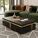 Premium Marble-Top Wooden Center Table for Living Room | Luxury Modern Coffee Table | Contemporary Design Craftsmanship - 42X24X17 Inch (Black)