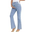 PACBREEZE Women's Maternity Flare Jeans Mid-Rise Stretchy Bell Bootcut Jeans Denim Pregnancy Pants, S-XXL