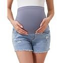 PACBREEZE Women's Maternity Jean Shorts Over Belly Stretch Denim Shorts Trendy Summer Pregnancy Clothes