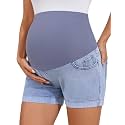 PACBREEZE Women's Maternity Jean Shorts Over Belly Stretch Denim Shorts Trendy Summer Pregnancy Clothes