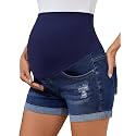 PACBREEZE Women's Maternity Jean Shorts Over Belly Stretch Denim Shorts Trendy Summer Pregnancy Clothes